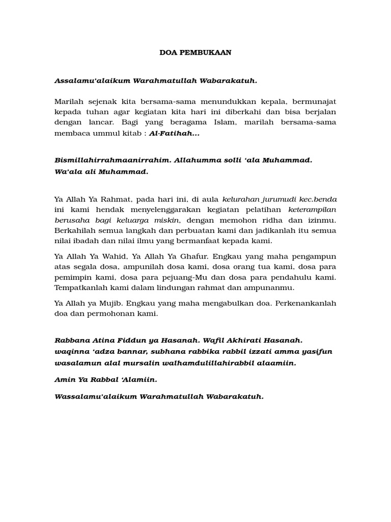 Doa Kegiatan