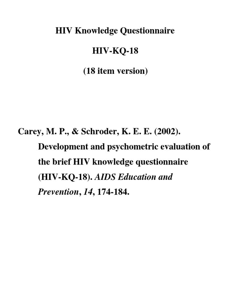 HIV Knowledge Questionnaire PDF Hiv/Aids Factor Analysis