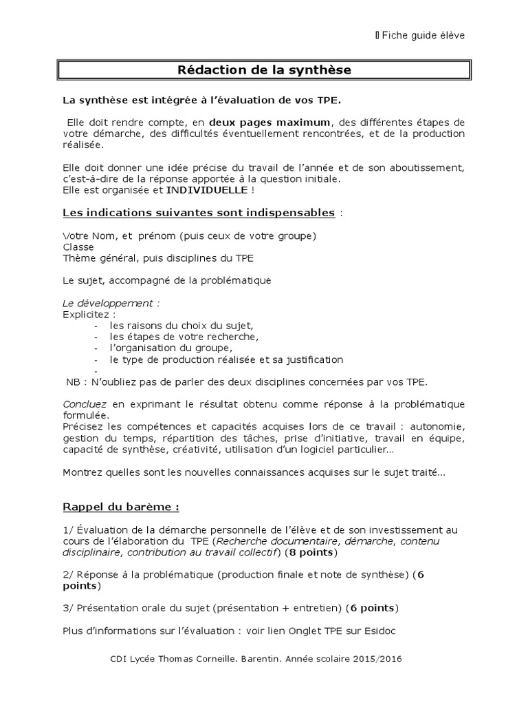 fiche guide redaction note de synthese