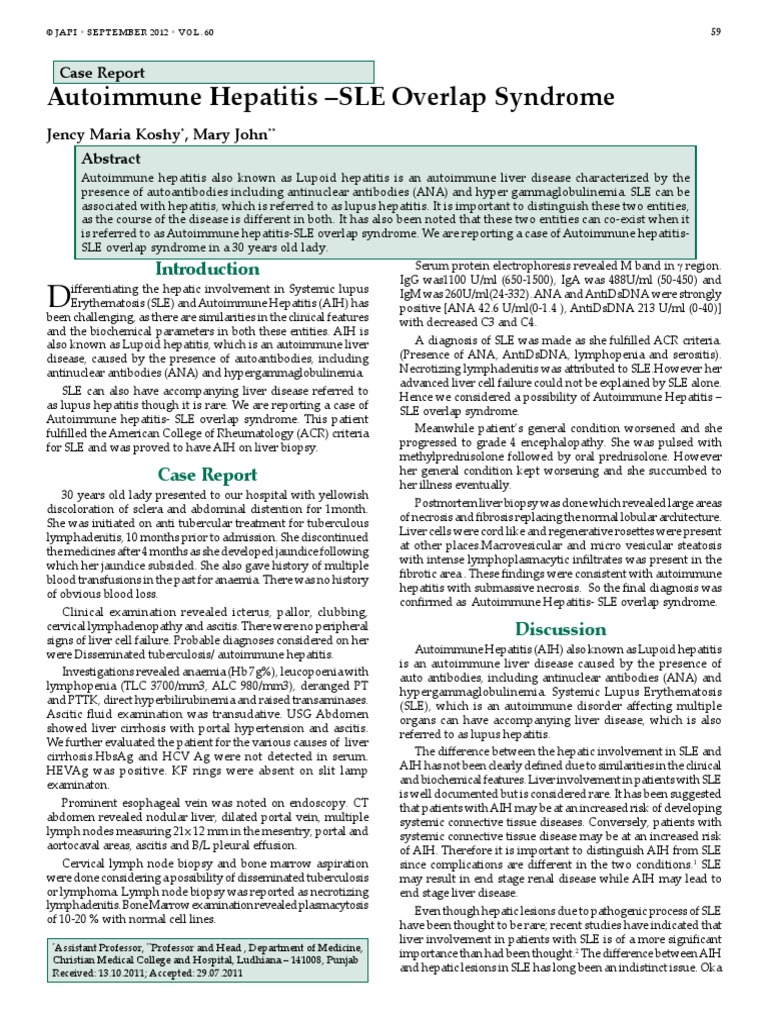 Autoimmune Hepatitis SLE Overlap Syndrome PDF Systemic Lupus