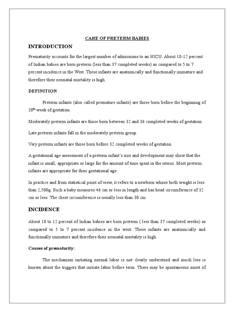 Care of Preterm Babies Final | PDF | Preterm Birth | Neonatal Intensive ...