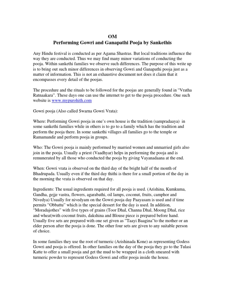 Traditions and Rituals of Performing Gowri and Ganapathi Pooja among