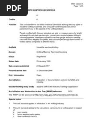 Knitted Fabric Analysis Calculation Yarn Scientific