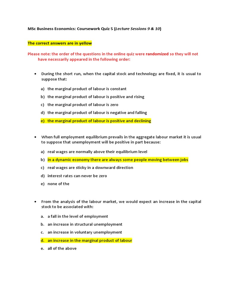 Quiz 1 - Microeconomics Pindyck and Rubinfeld MCQ questions | Labour  Economics | Perfect Competition
