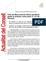 2008-05-04 Font de Mora anuncia libros escolares gratis el próximo curso para 3º y 4º de Primaria