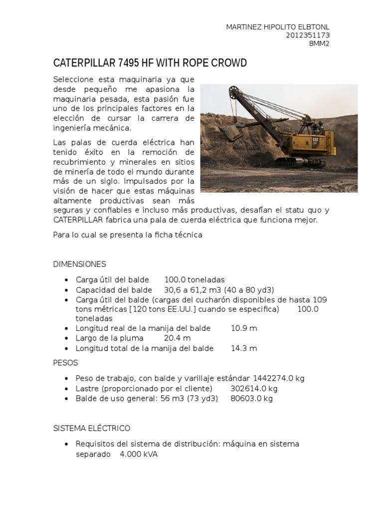 Pala eléctrica Caterpillar 7495 HF: Especificaciones | PDF ...