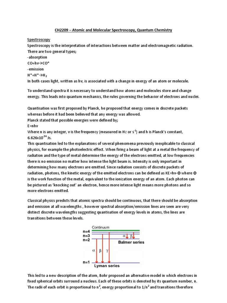 CH2209 Atomic and Molecular Spectroscopy, Quantum Chemistry PDF