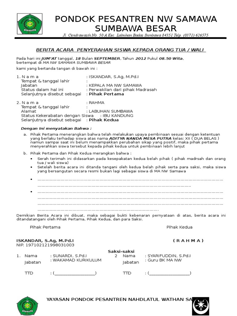 Contoh Surat Panggilan Orang Tua Siswa Mosaicone