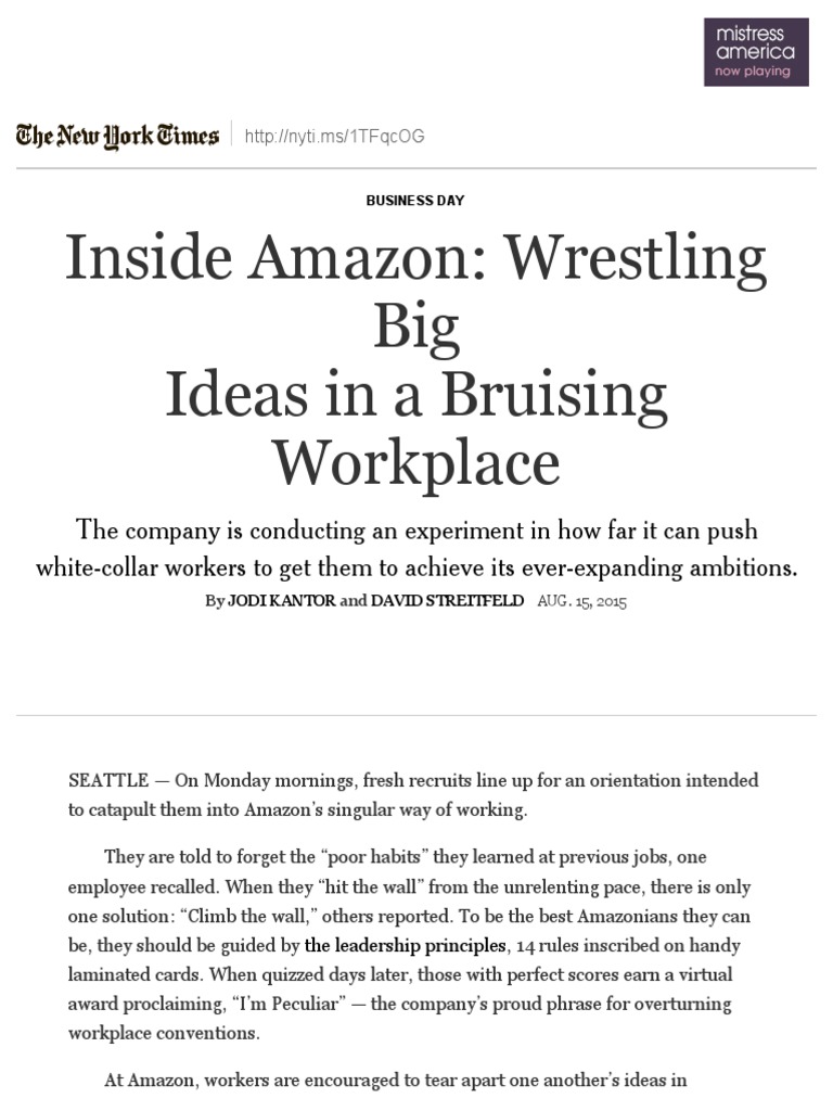 Inside Amazon Wrestling Big Ideas in A Bruising Workplace The New