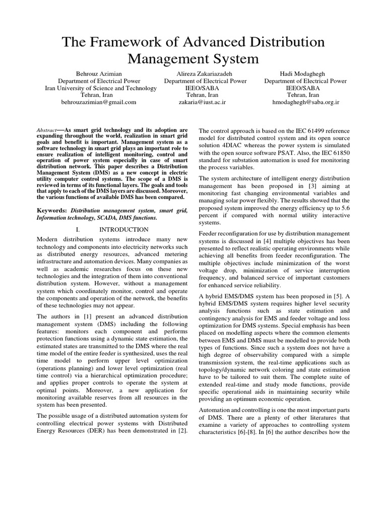 The Framework of Advanced Distribution Management System | PDF ...