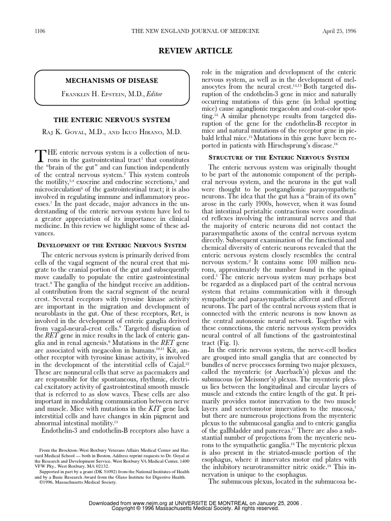 The Enteric Nervous System | PDF | Gastrointestinal Tract | Nervous System
