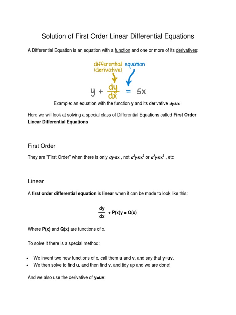 4 2 Solution of First Order Linear Differential Equations | PDF ...