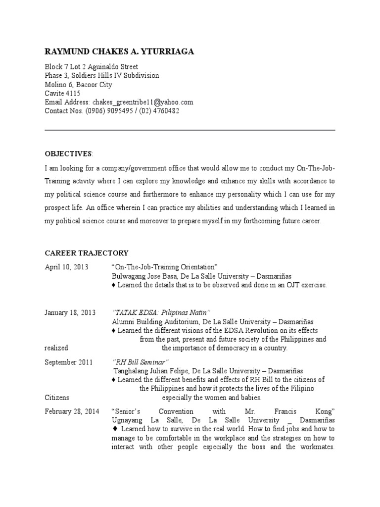 OJT Resume Probation Philippines