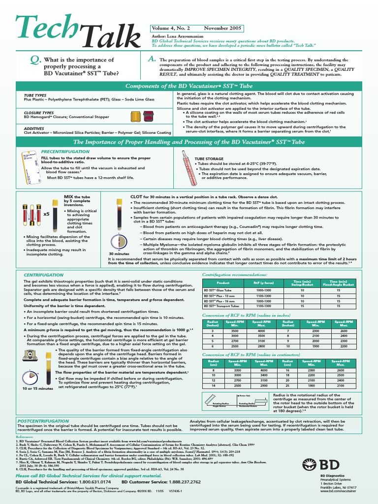 properly processing a SST™ Tube Coagulation Centrifuge