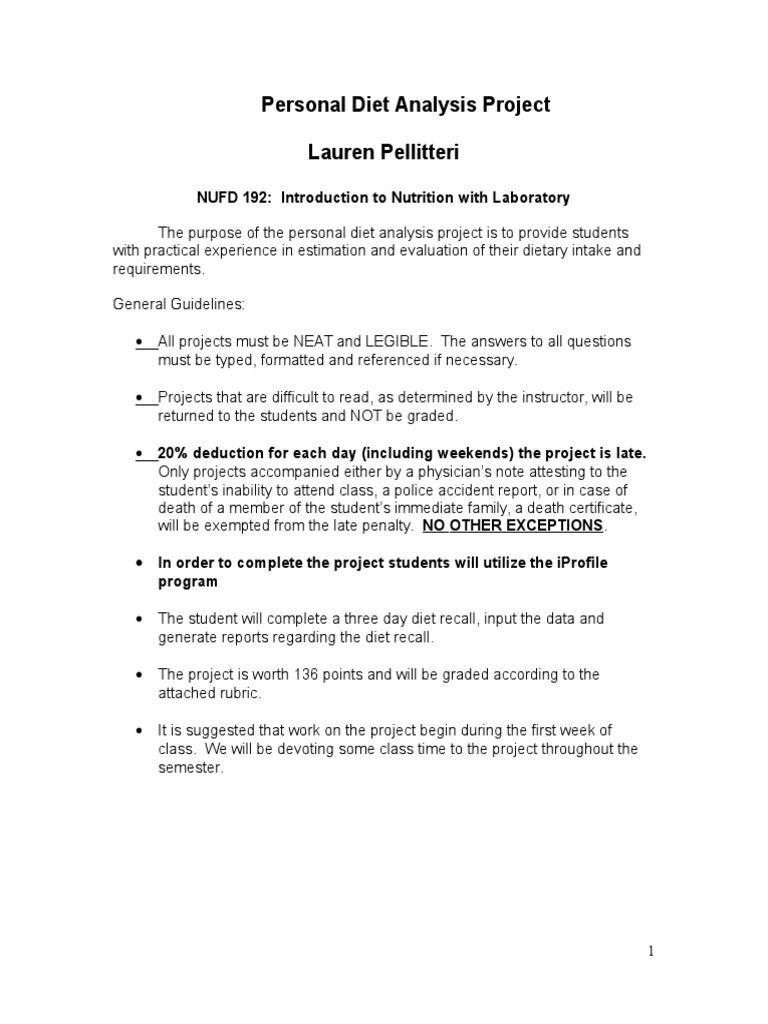 Personal Diet Analysis Project Guide | PDF | Dietary Supplements ...