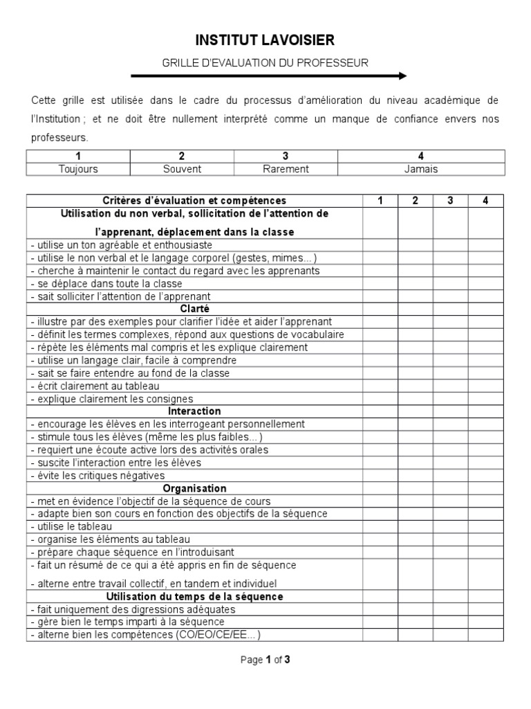 grille devaluation profs concept de psychologie psychologie
