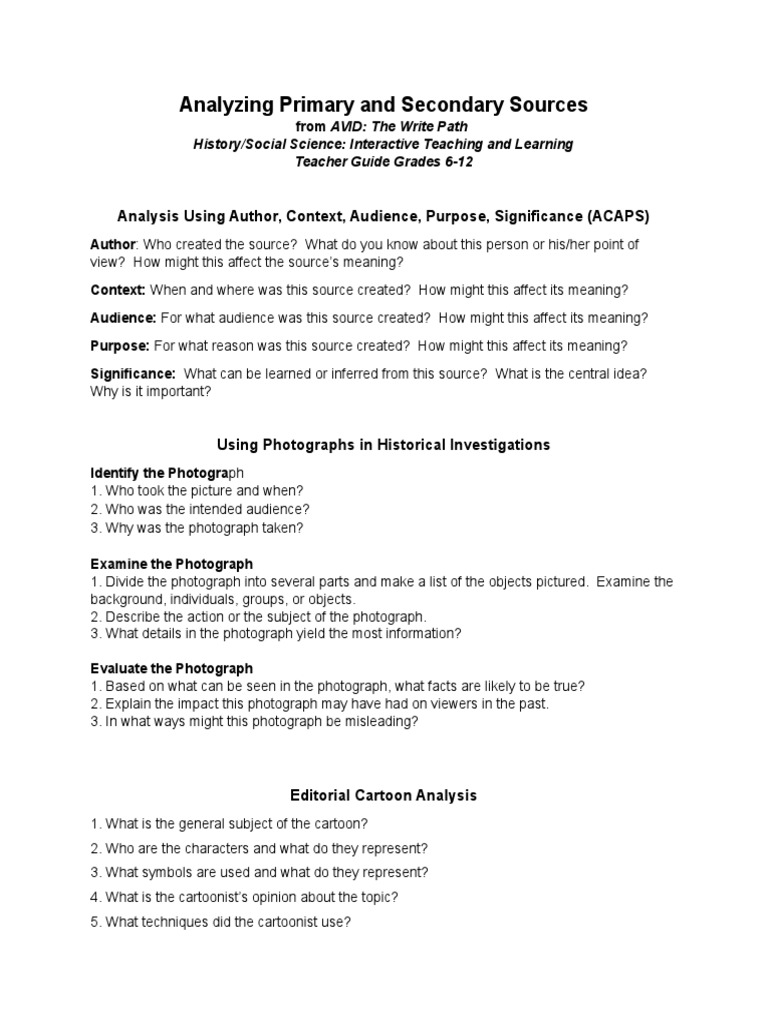 Analyzing Primary and Secondary Sources | PDF | Chart | Narration