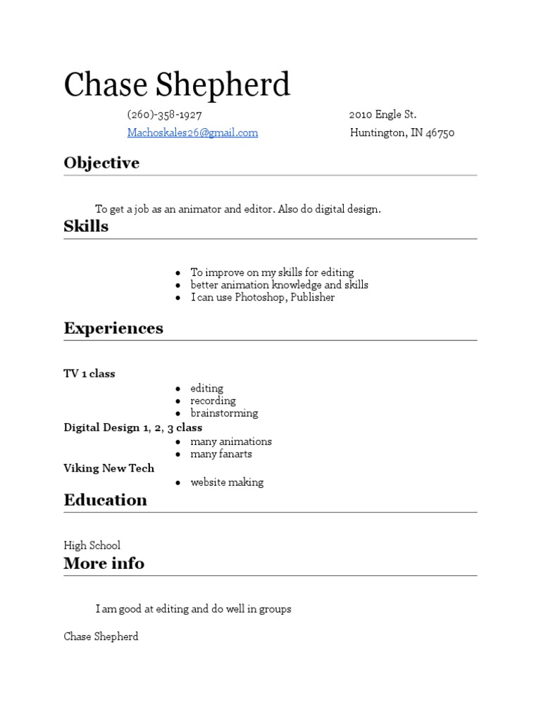 Chase Shepherd: Objective | PDF