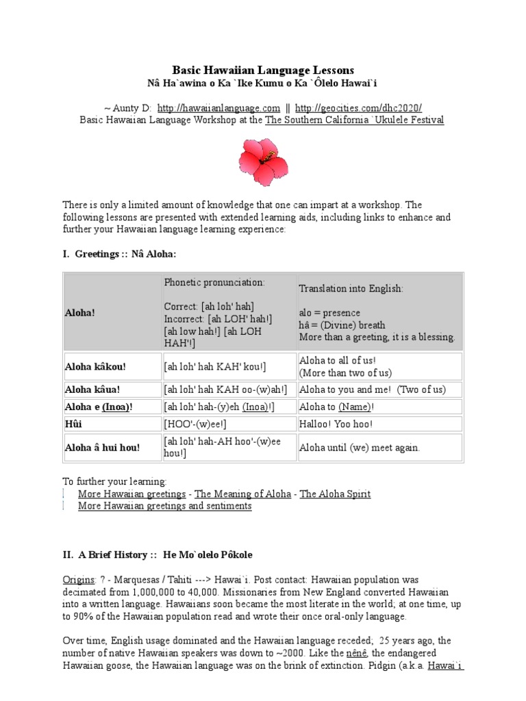 Basic Hawaiian Language Lessons Pdf