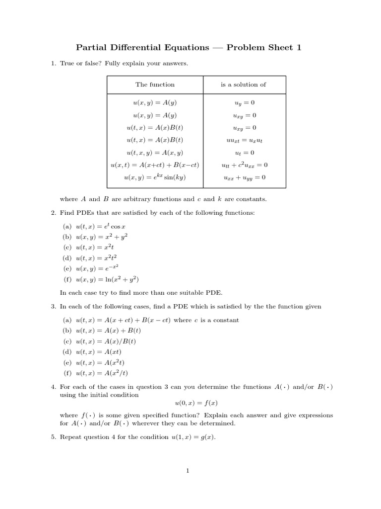 All Problems and Answers PDF Partial Differential Equation Equations