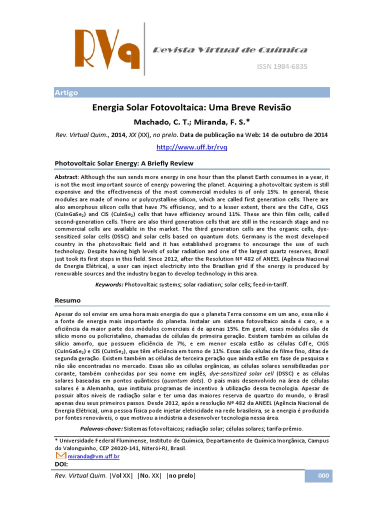 3 - Energia Solar Fotovoltaica - Uma Breve Revisão PDF | PDF | Silício ...