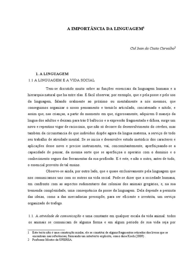 A Importancia Da Linguagem Borba 1998 | PDF | Linguagem natural | Realidade