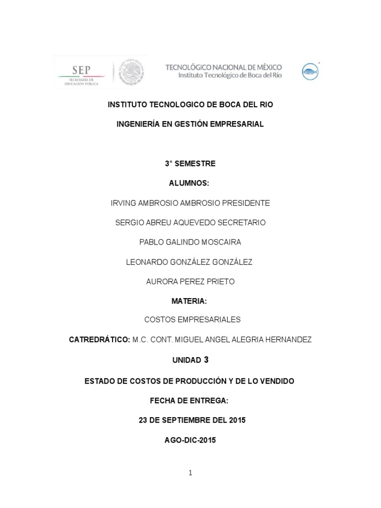 Estado de Costos de Producción y Ventas | PDF | Costo | Inventario