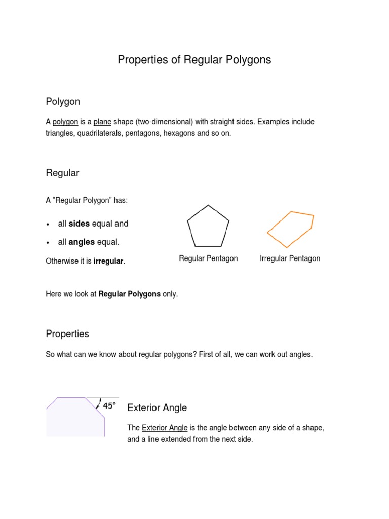 20 Properties Of Regular Polygons Pdf Trigonometric Functions