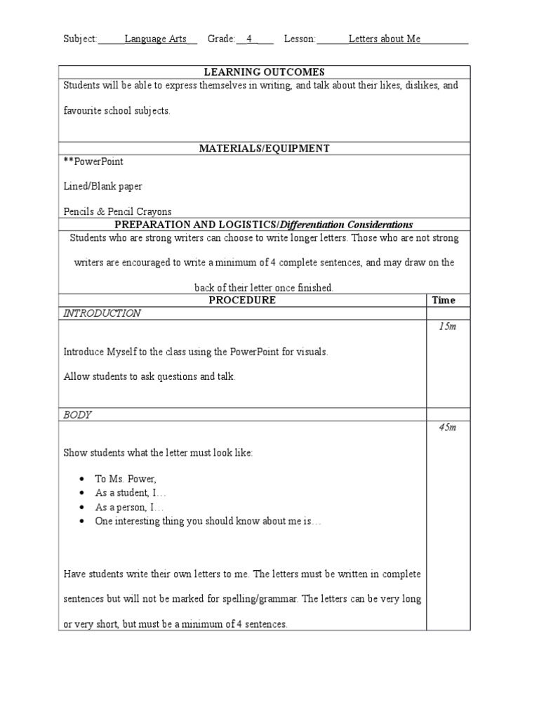 4th Grade Letter Writing Lesson Plan | PDF | Career & Growth