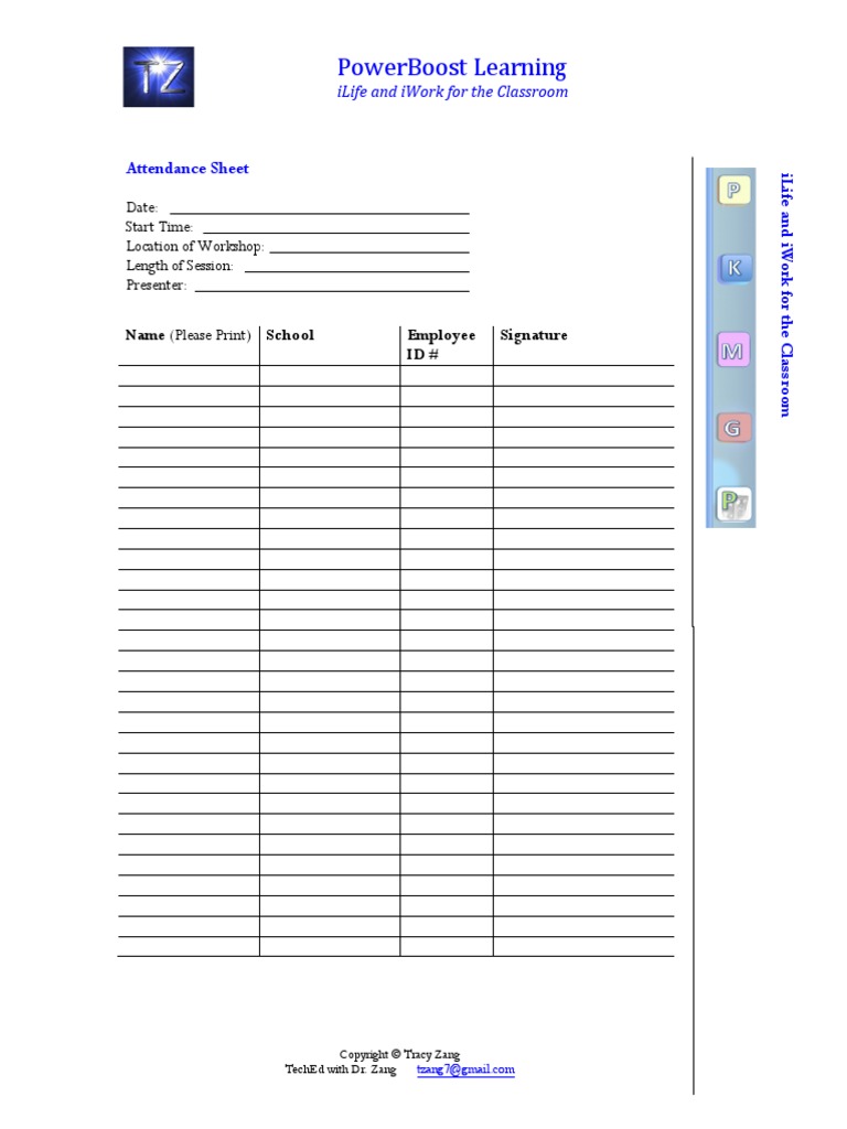 Ilife & iWorkAttendance Sheet PDF