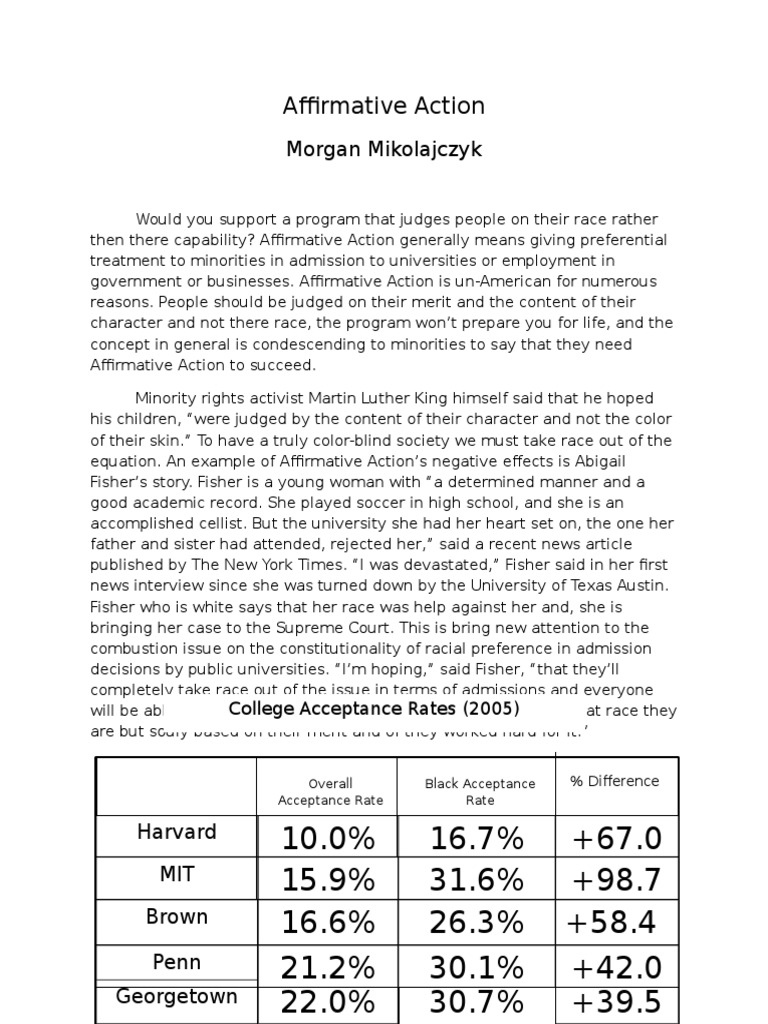 Critique of Affirmative Action Policies | PDF