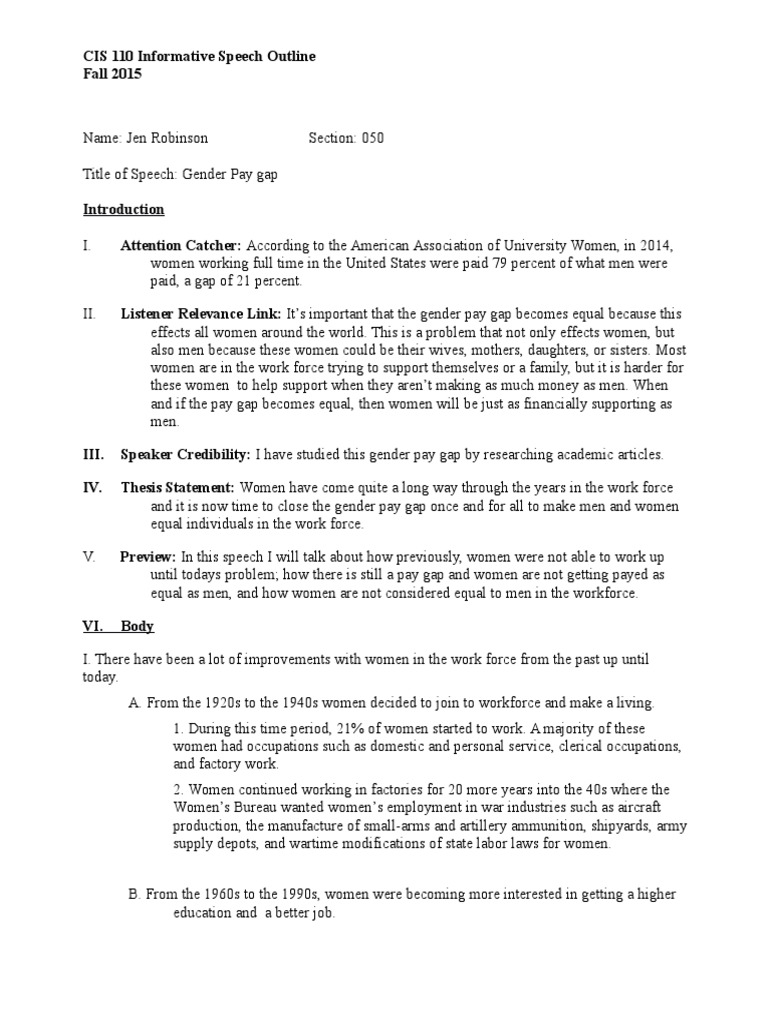 Gender wage gap persuasive speech image