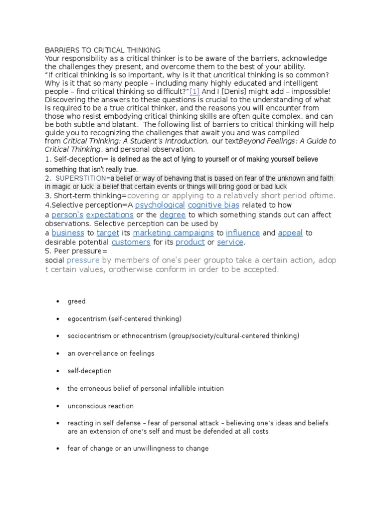 Barriers to critical thinking examples image