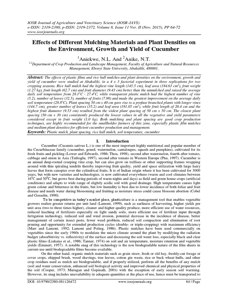 Effects of Different Mulching Materials and Plant Densities On The ...