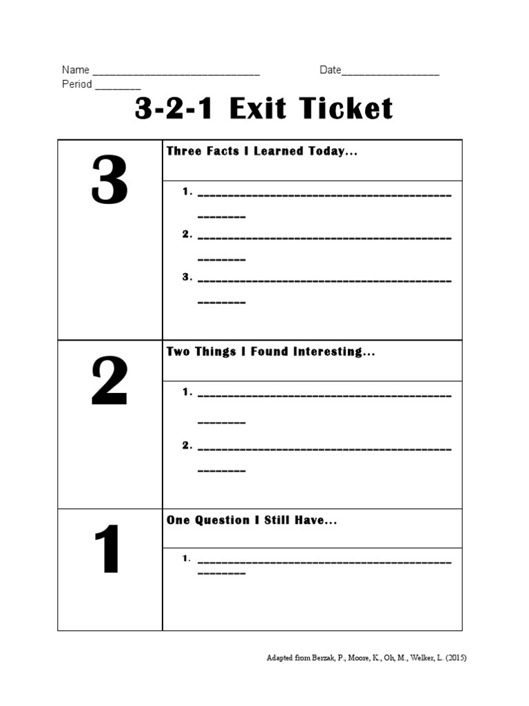 3-2-1 Exit Ticket Template | PDF | Career & Growth | Business