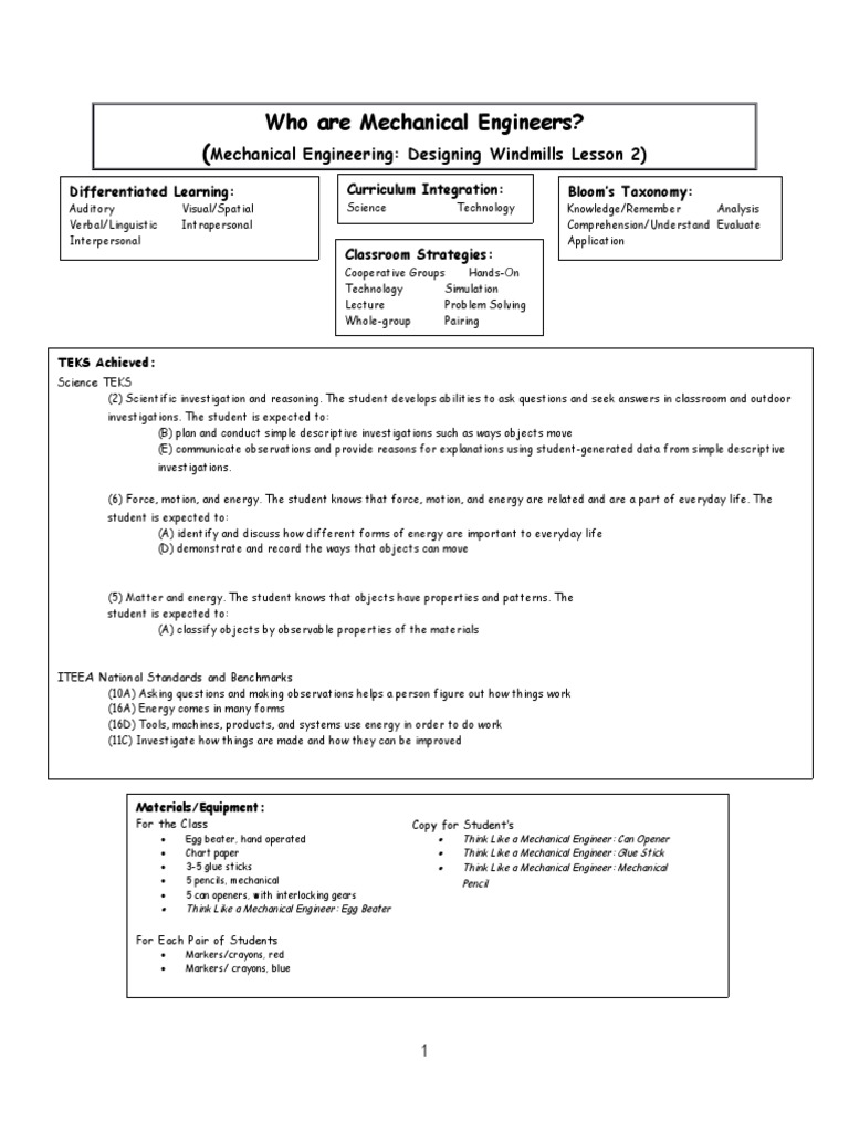Mechanical Engineering 1st Grade | PDF | Machines | Reading Comprehension