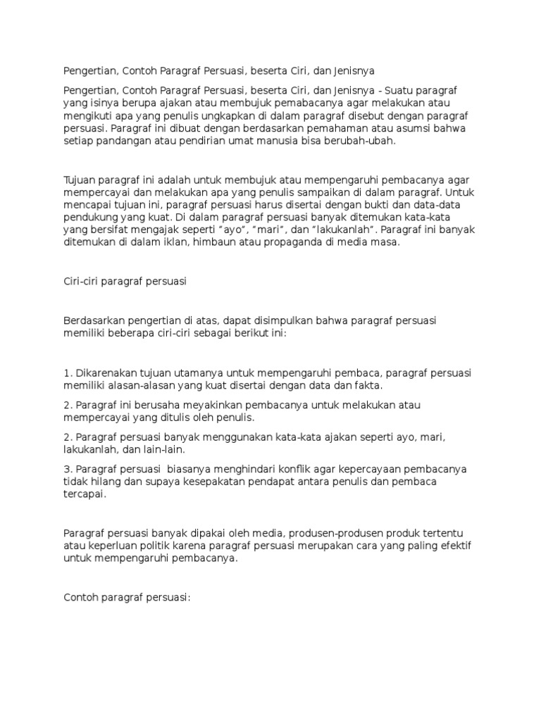 Contoh Paragraf Persuasi Atau Persuasif