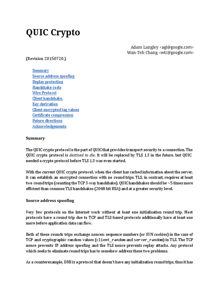 QUIC Crypto Protocol Overview | PDF | Transport Layer Security ...