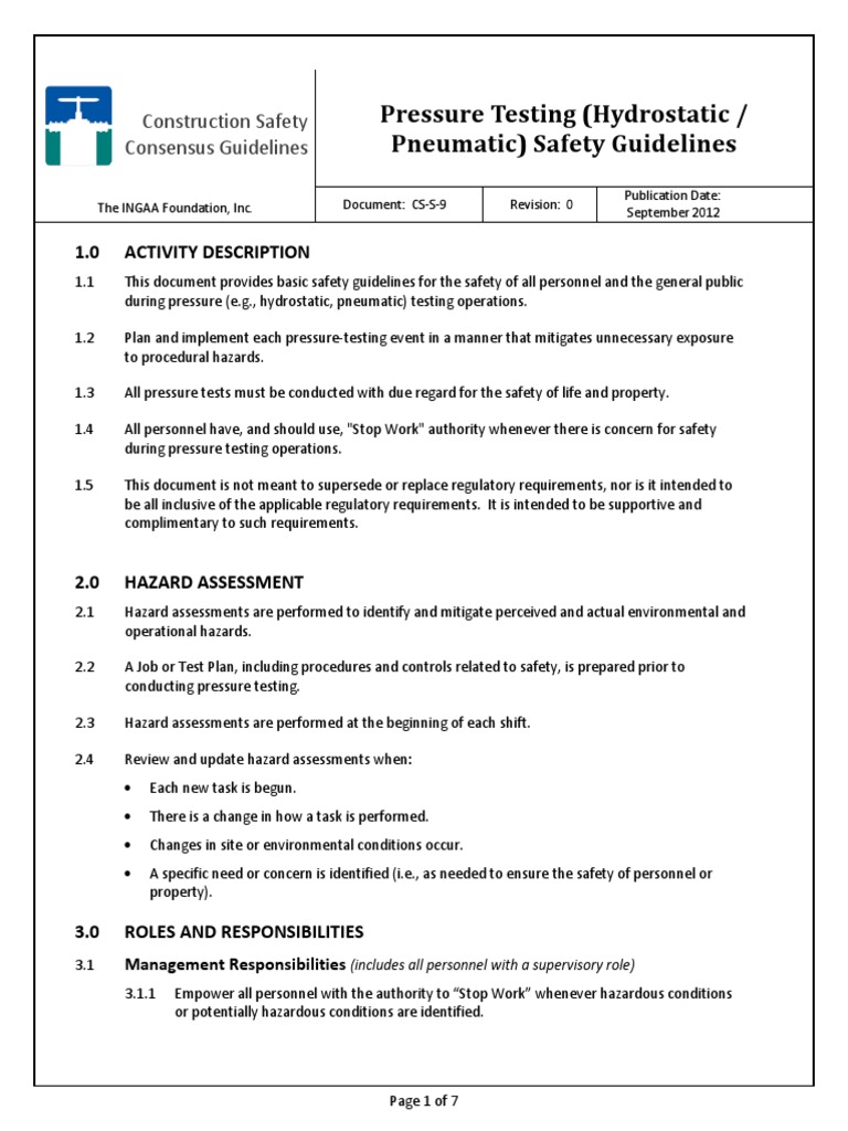 Pressure Testing (Hydrostatic Pneumatic) Safety Guidelines PDF