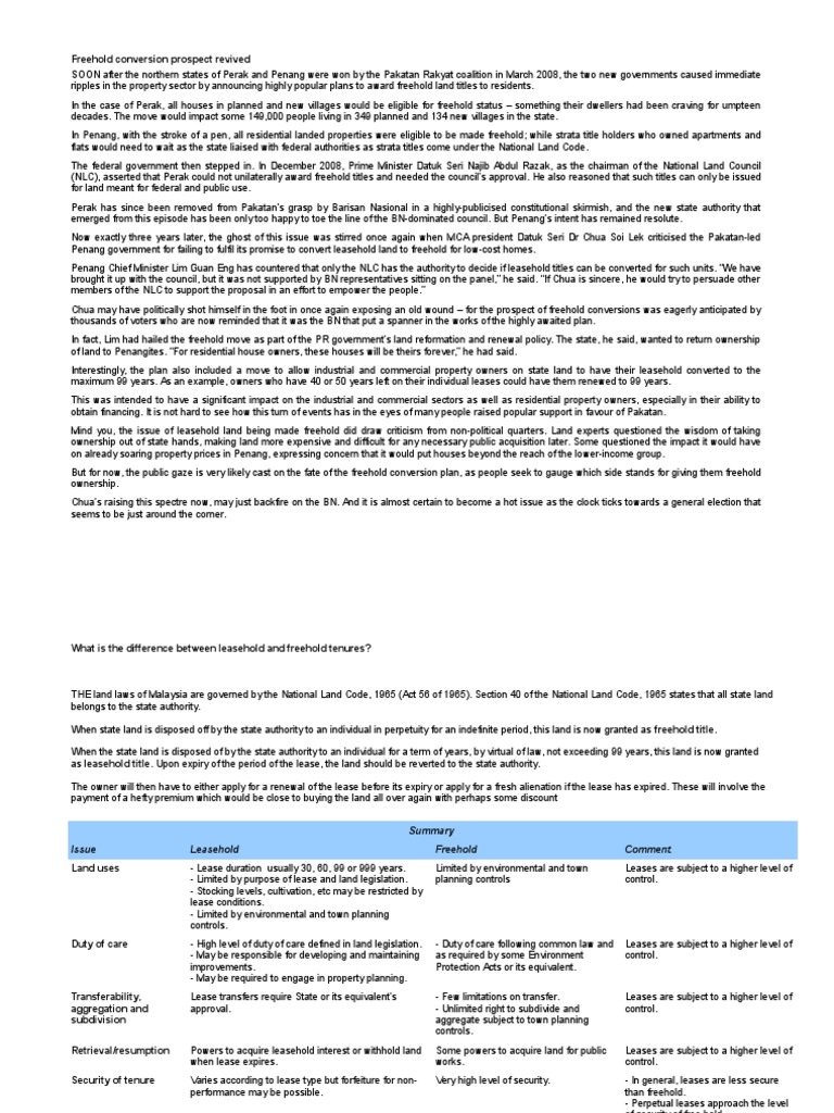 Freehold Conversion PDF Lease Condominium