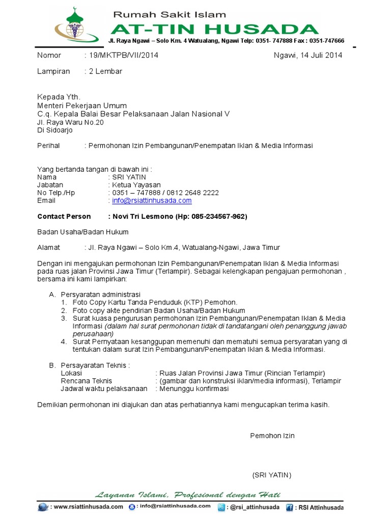 Surat Permohonan Pemasangan Iklan