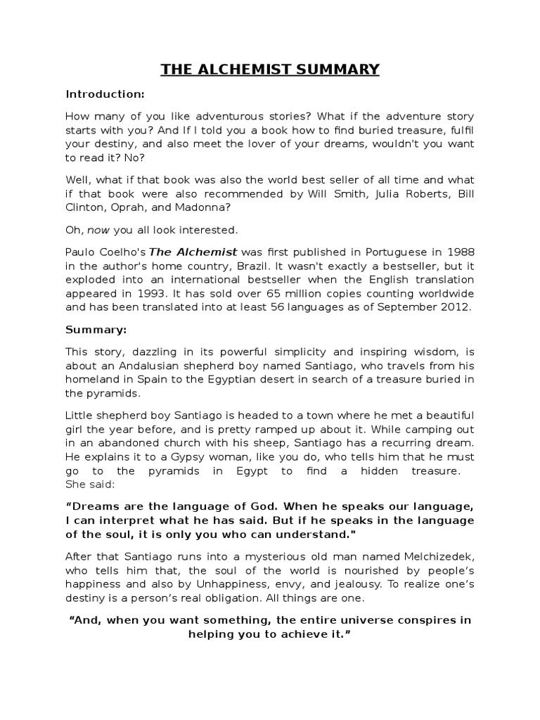 The alchemist summary pdf