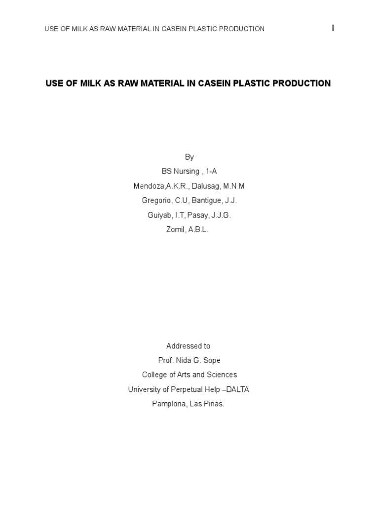 USE OF MILK AS RAW MATERIAL IN CASEIN PLASTIC PRODUCTION Final | PDF ...
