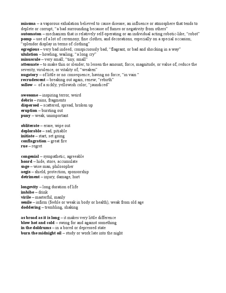 Vocabulary Terms and Definitions | PDF