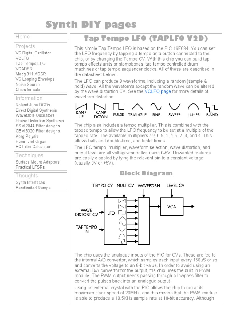 Tap Tempo Lfo (Taplfo v2) | PDF | Synthesizer | Electronic Engineering