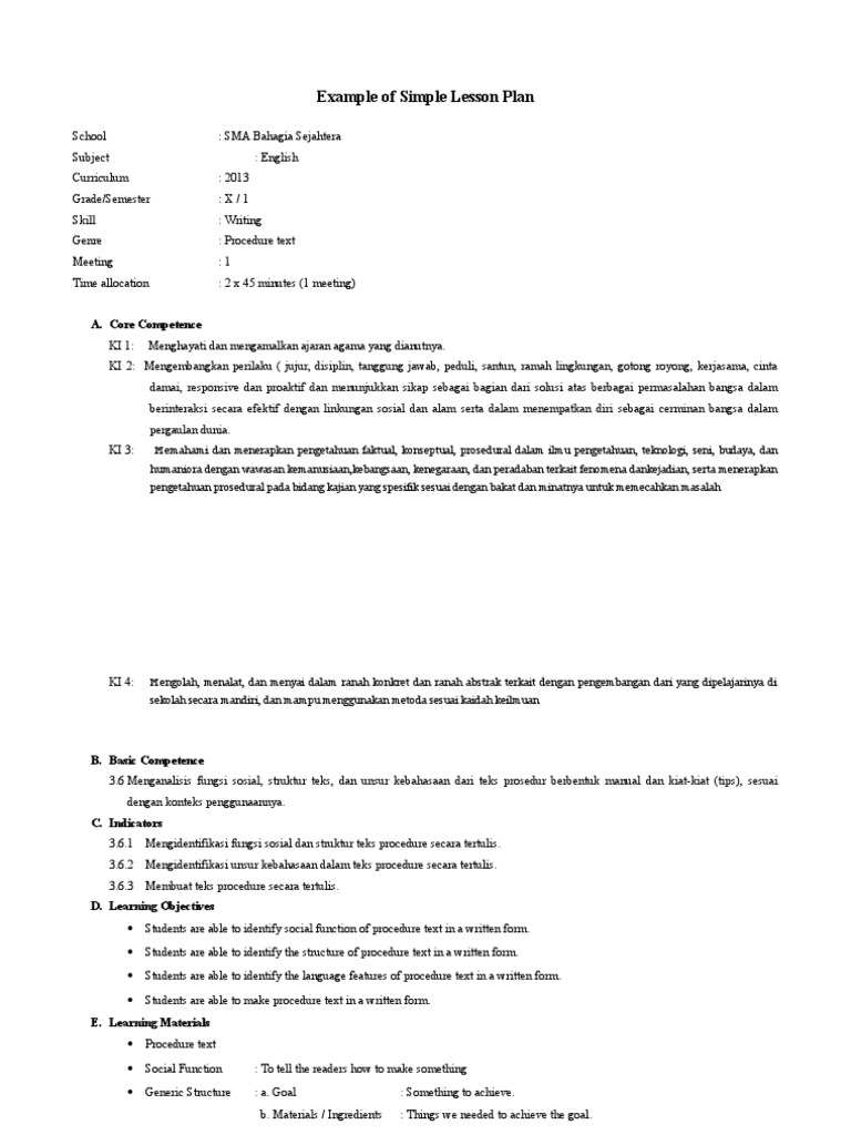 Simple Lesson Plan Using Video in Teaching Procedure Text ...