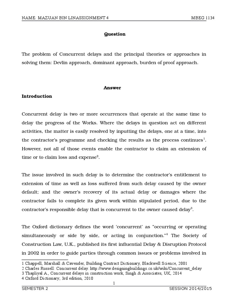 Approaches to Concurrent Delays in Construction | PDF | Damages ...
