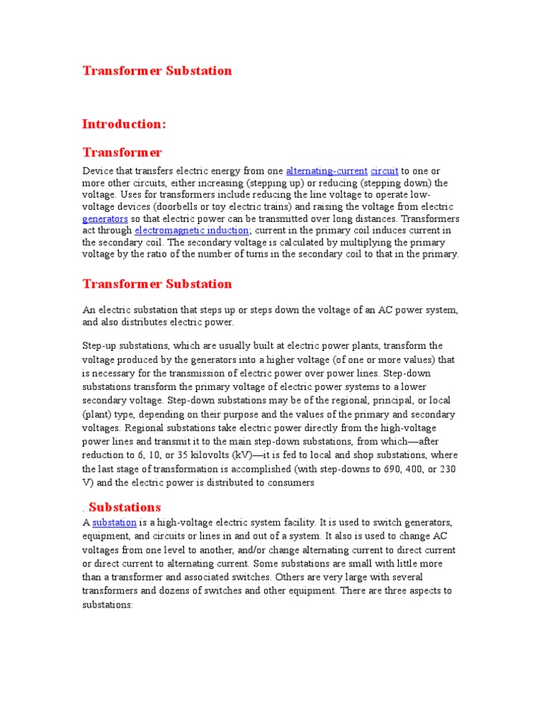 Transformer Substations Explained | PDF | Electrical Substation ...