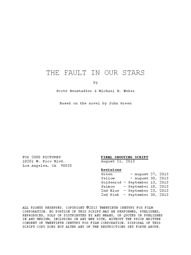 Fault in Our Stars Shooting Script | PDF
