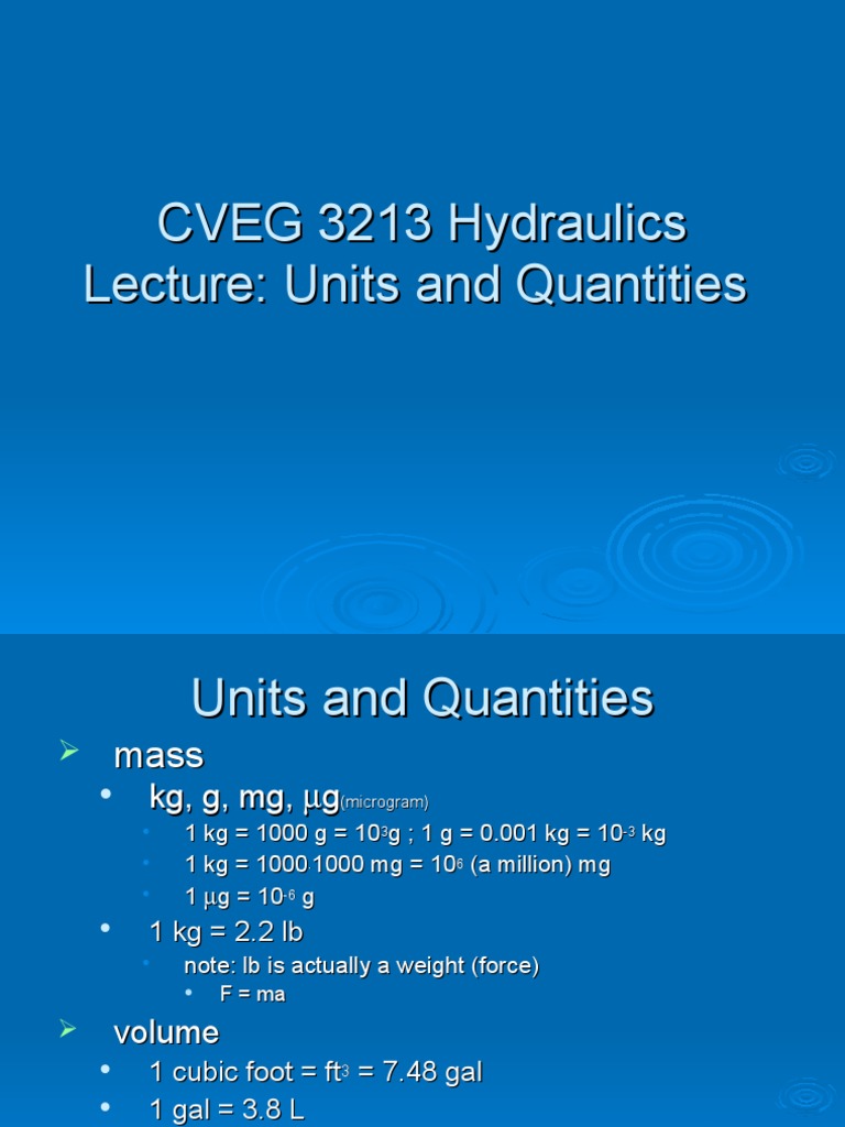 Understanding Fundamental Hydraulic Units and Quantities PDF Parts Per Notation Pressure